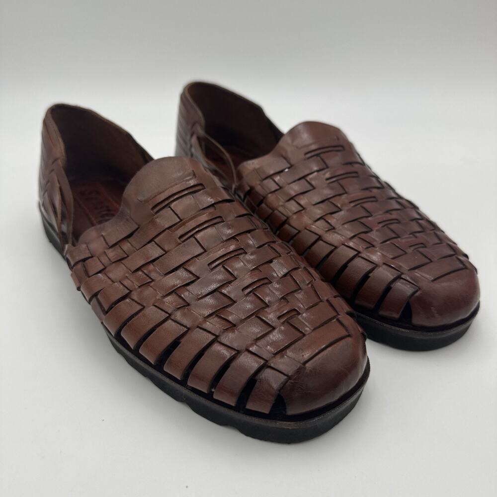 Sunsteps Sandals Mens Size 9.5 Hand Woven Brown Leather Slip on Shoes